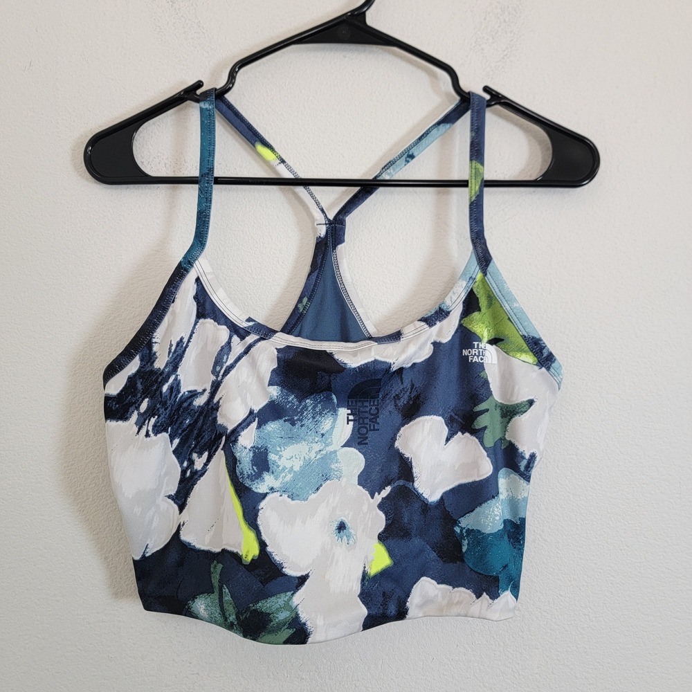 The North Face Womens Floral Racerback Tanklette Crop Top Blue NF0A7QD2 Medium